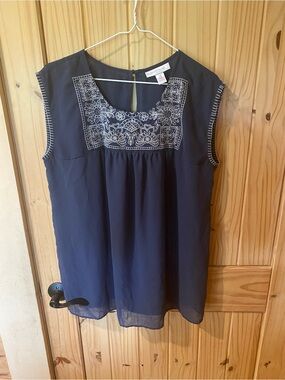 Motherhood Navy Sleeveless Top with White Embroidered Yoke
